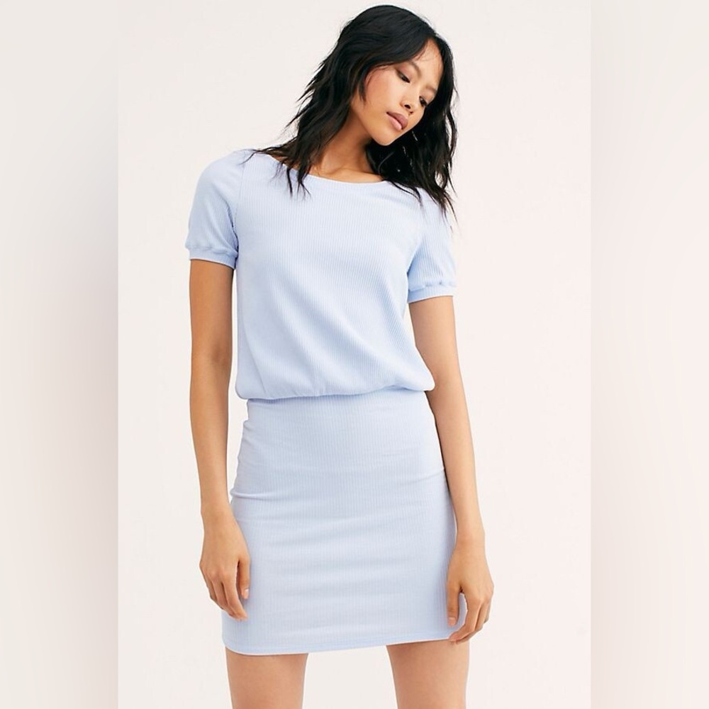 Free People Beach Blue Happy Hour Cotton Blend Mini Dress Size Extra Small